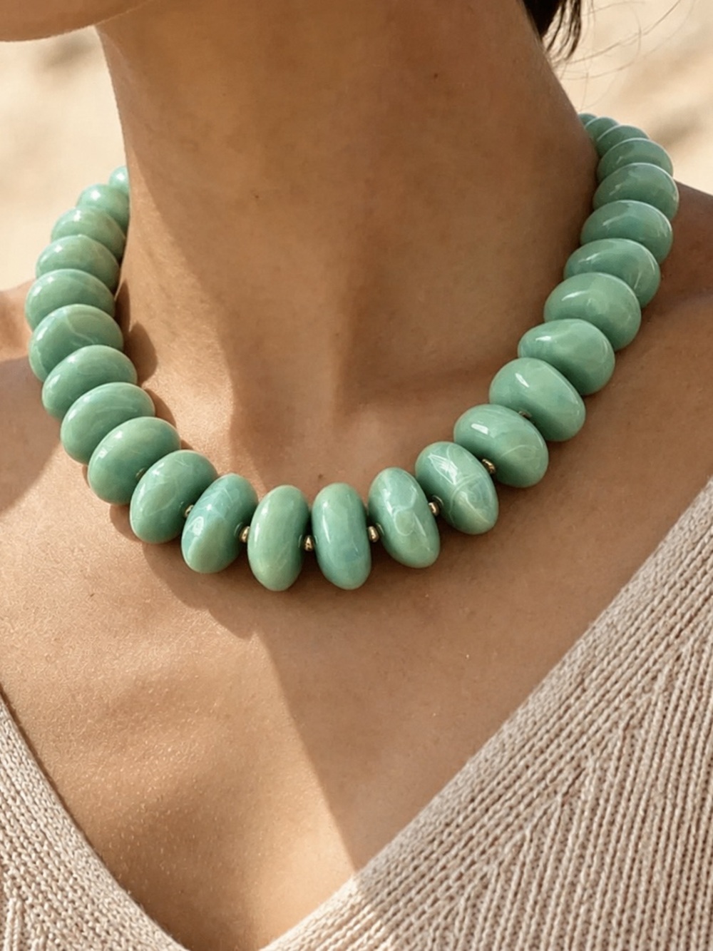 Chunky Aqua Green Beaded Necklace - Womens Jewelry